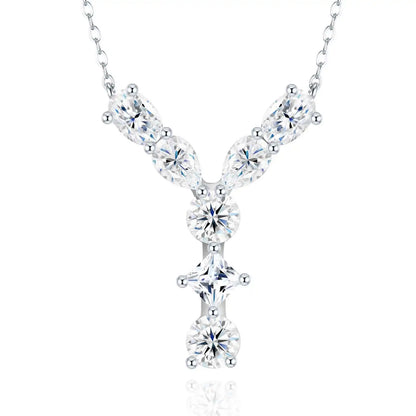 Pass Diamond Tester Letter C Multi Cut VVS Moissanite Necklace 925 Silver Platinum Plated Elegant Fine Jewelry Necklace