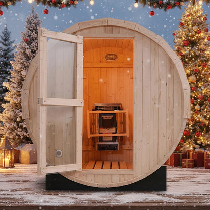 Handcrafted 4-Person White Pine Barrel Sauna Kit Outdoor Backyard Spa for Home Relaxation