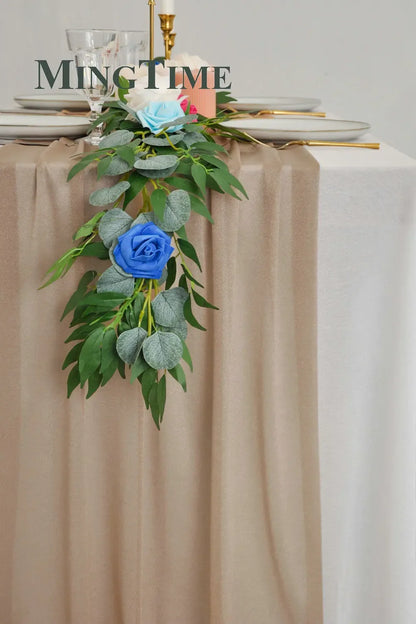 Sheer Chiffon Luxury Solid Colorful Table Runner Blue Rustic Boho Wedding Party Bridal Shower Birthday Home Christmas Decoration