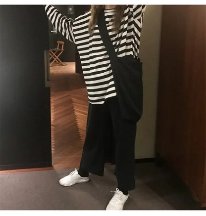 spring Autumn Women harajuku Striped Tshirt Long Sleeve O-Neck T-Shirts ulzzang Korean Casual  T Shirt Femme black Tops