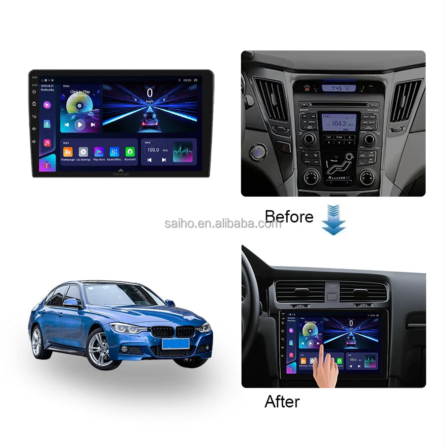 1DIN Android Car Radio with Built-in Wireless CarPlay GPS Navigation 7" Touch Screen MP5 Player for Player