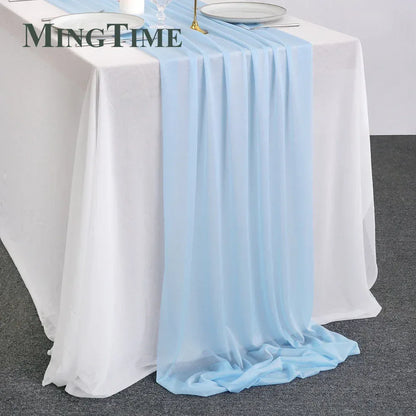 Sheer Chiffon Luxury Solid Colorful Table Runner Blue Rustic Boho Wedding Party Bridal Shower Birthday Home Christmas Decoration