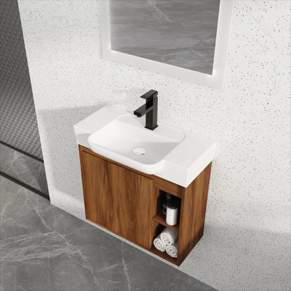 Free Shipping USA 24" Modern Floating Bathroom Vanity with Sink, Plywood Wall Mounted with Side Open Storage & Soft Close Door