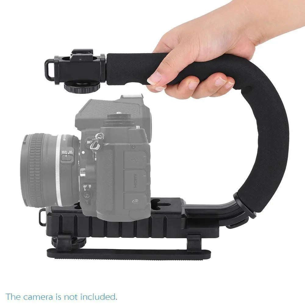 U Shape Bracket Handheld Gimbal Stabilizer for DSLR Camera Camcorder Go Pro 9 with Single Hot Shoe for Microphone Fill Light