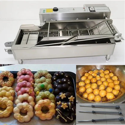 Fully Automatic Electric Donut Frying Machine Conveyor Belt High Productivity 304 Stainless Steel Commercial Bakery Flour Mill
