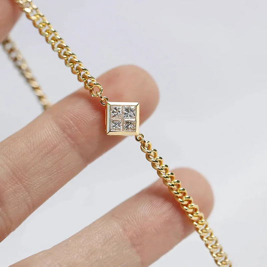 XL1386 Diamond Bracelet Yellow Gold Princess Cut G Color Unisex Minimalist Everyday Wear by PDG ibma