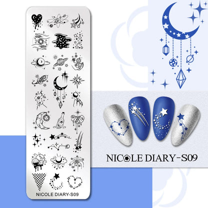 NICOLE DIARY Rose Flower Nail Stamping Plates Image Template Valentine's day Love Heart Printing Stencil Nail Art Manicure Tools