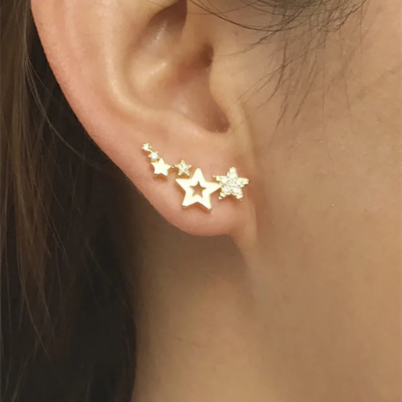Silver Gold Star Drop Earrings for Women Everyday Wear Fine Jewelry Dangle with Pearl Center Stone