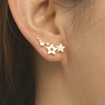 Silver Gold Star Drop Earrings for Women Everyday Wear Fine Jewelry Dangle with Pearl Center Stone