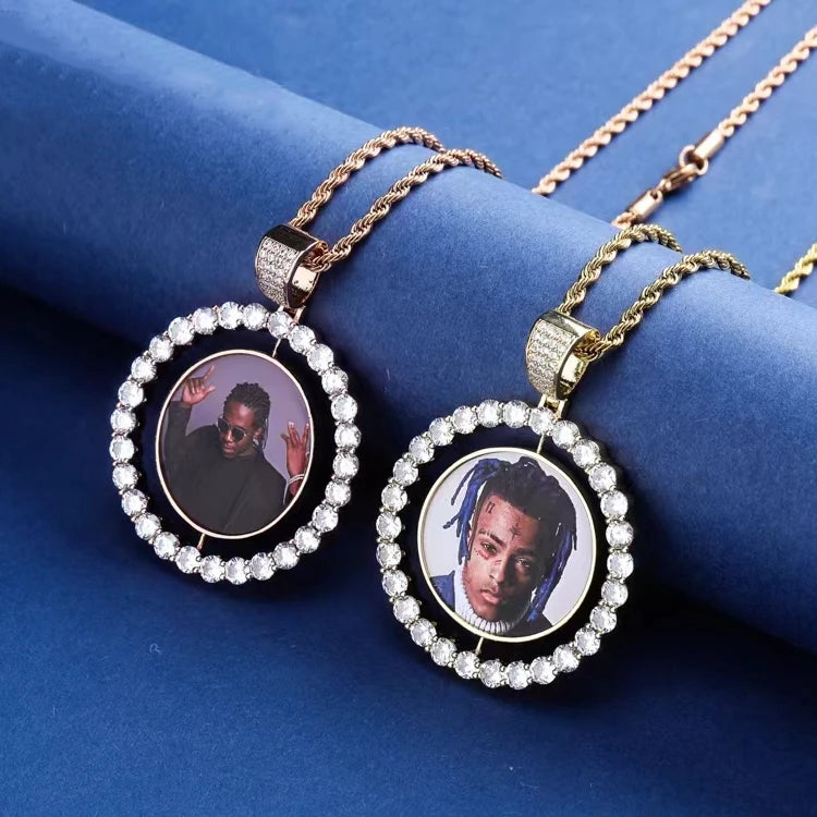 Custom Hip Hop Memory Medallion Jewelry 925 Silver with VVS Moissanite Ice Out Circle Picture Photo Pendant