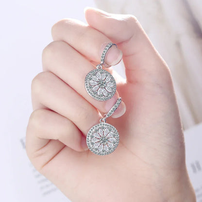Luxury 925 Sterling SIlver Hollow-out Dream Catcher With Round Cut CZ Zircon Earrings For Women Ear Jewelry Valentine's Day Gift