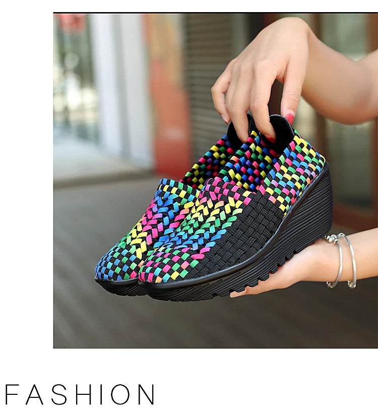 New Women Sneakers Summer Casual Shoes Woven Flat Platform Women's Shoes Breath Loafers Lady Footwear Soft Zapatos Plus Size 42