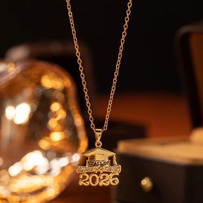 1Pc Women Copper Zircon 2026 Graduation Cap Pendant Necklace with Cable Chain Daily & Party Jewelry