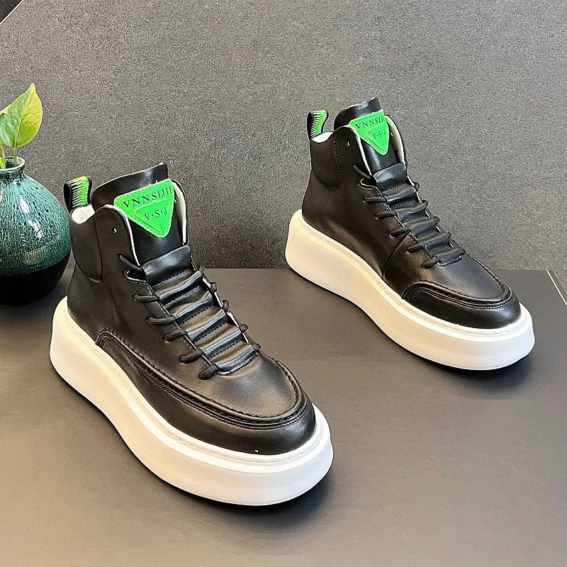 New High Top Board Shoes for Men, Trendy and Versatile, Thick Sole with Increased Height, Lightweight and Soft Sole