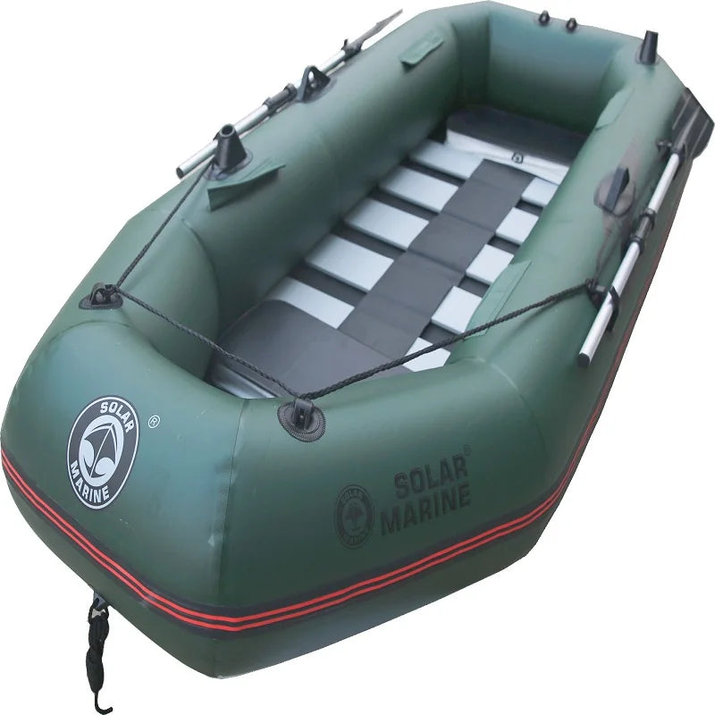 SOLARMARINE 7.5ft 2 Person Inflatable Fishing Boats Kayak Raft Dinghy Slat Wooden Bottom for Adults With Paddles Air Pump