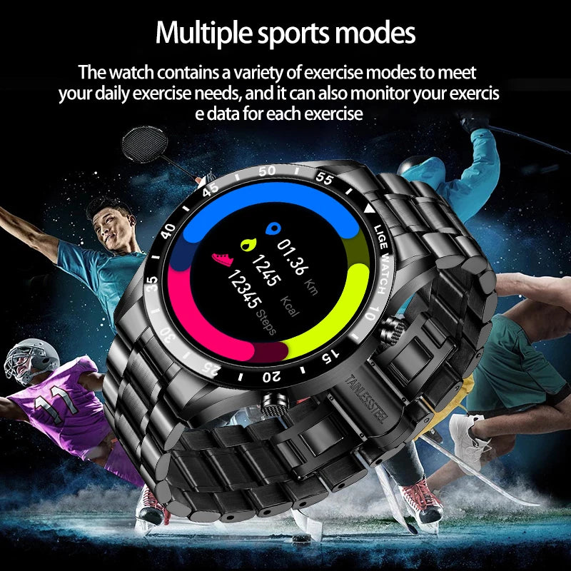 LIGE BW0189 Rugged Steel Men's Smartwatch Answer Dial Call Fitness Tracker Wearable DevicesWaterproof Smart Bracelet for Sports