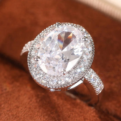 Elegant Women's Cocktail Ring With Natural Oval Garnet Pave Setting Engagement Fashion Jewelry A033