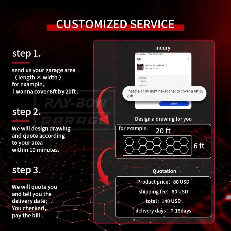 Customized 14 Grids Car Detailing Workshop Honeycomb Hexagonal Led Garage Light Car Wash Ceiling Led Light
