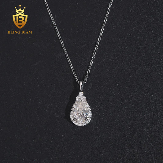 Hot Sale VVS Moissanite Iced Out Jewelry  925 Silver Waterdrop Diamond Necklace Women Pass Diamond Tester Hip Hop with GRA