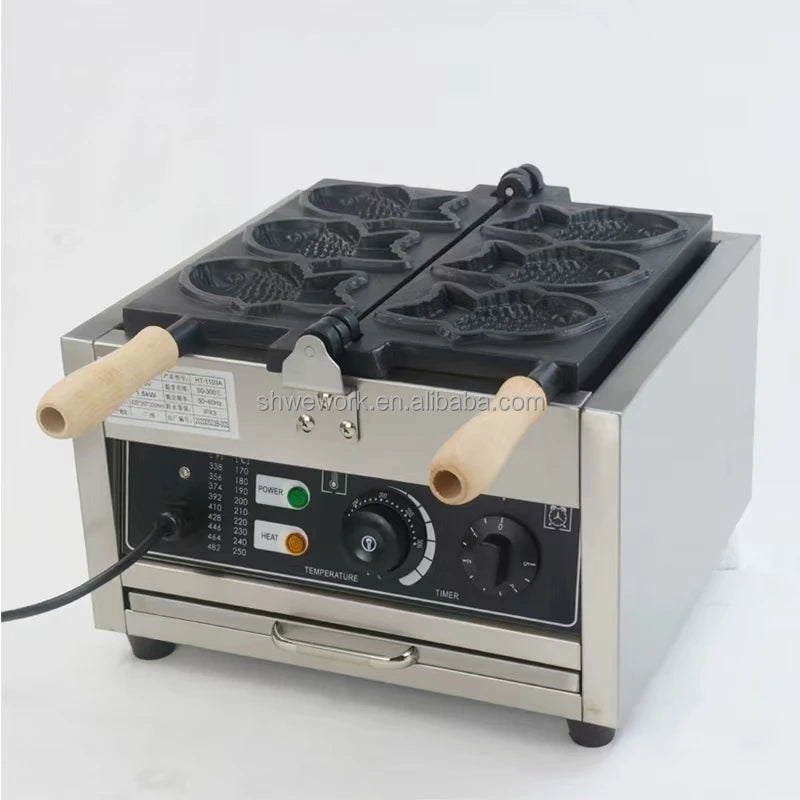 WeWork Commercial Taiyaki Machine Fish Electric Taiyaki Waffle Machine with 3pcs Closed Mouth Fish Shape Taiyaki Waffle Maker