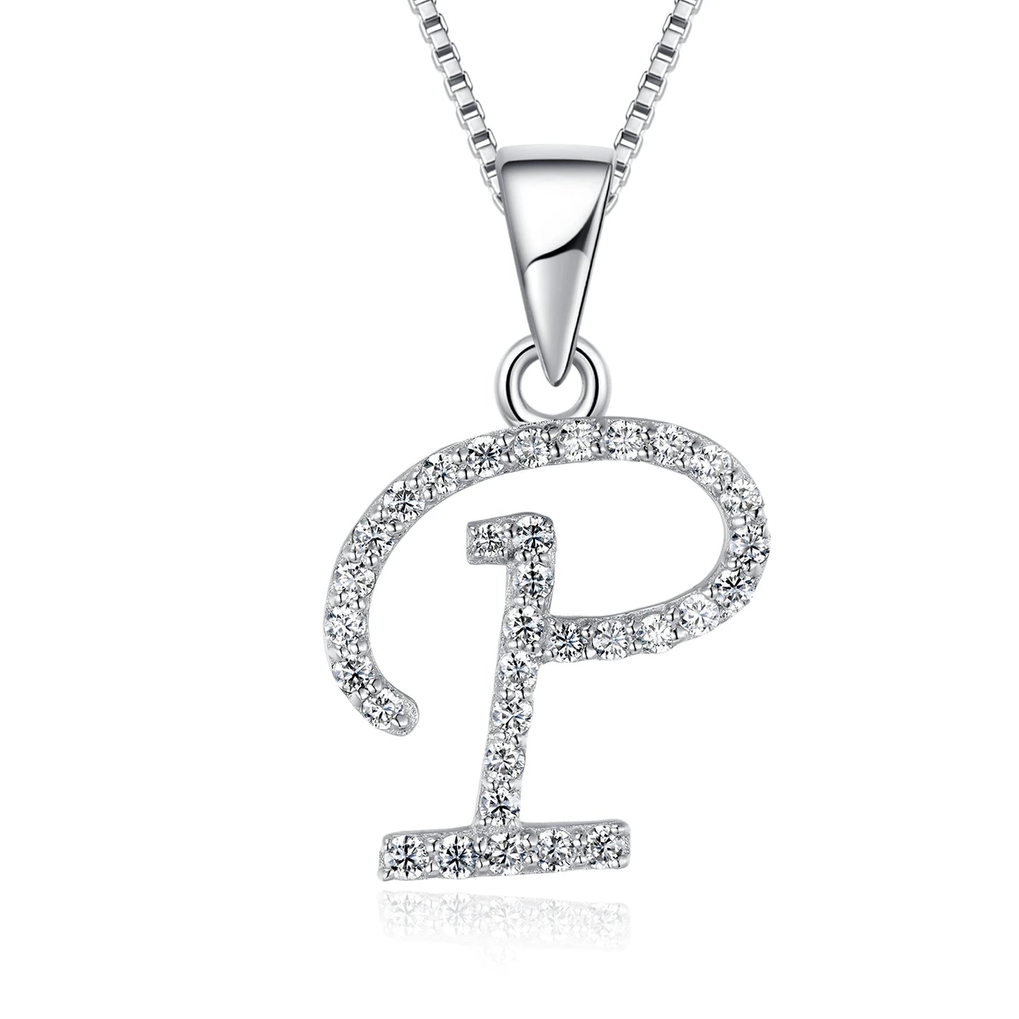 925 Sterling Silver Rhodium High Quality Plated 'Letter' Pendant Trendy Moissanite Necklace with Link Chain Tariff-Free Product