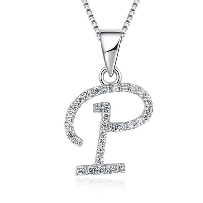 925 Sterling Silver Rhodium High Quality Plated 'Letter' Pendant Trendy Moissanite Necklace with Link Chain Tariff-Free Product