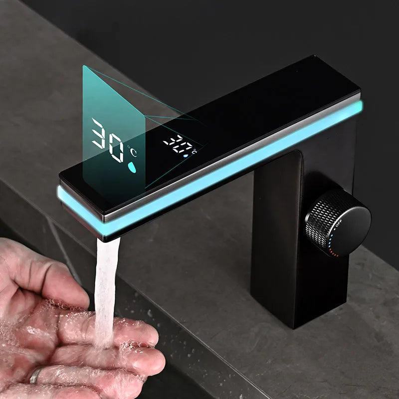 Deao LED Intelligent Digital Temperature Display Hydroelectric Power Smart  Atmosphere Brass Aluminum Bathroom Basin Faucet