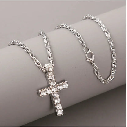 FCJ Punk Hip-hop Cross Pendant Necklace with Titanium Box Chain Geometric Pattern Trendy Style for Women and Men for Gift