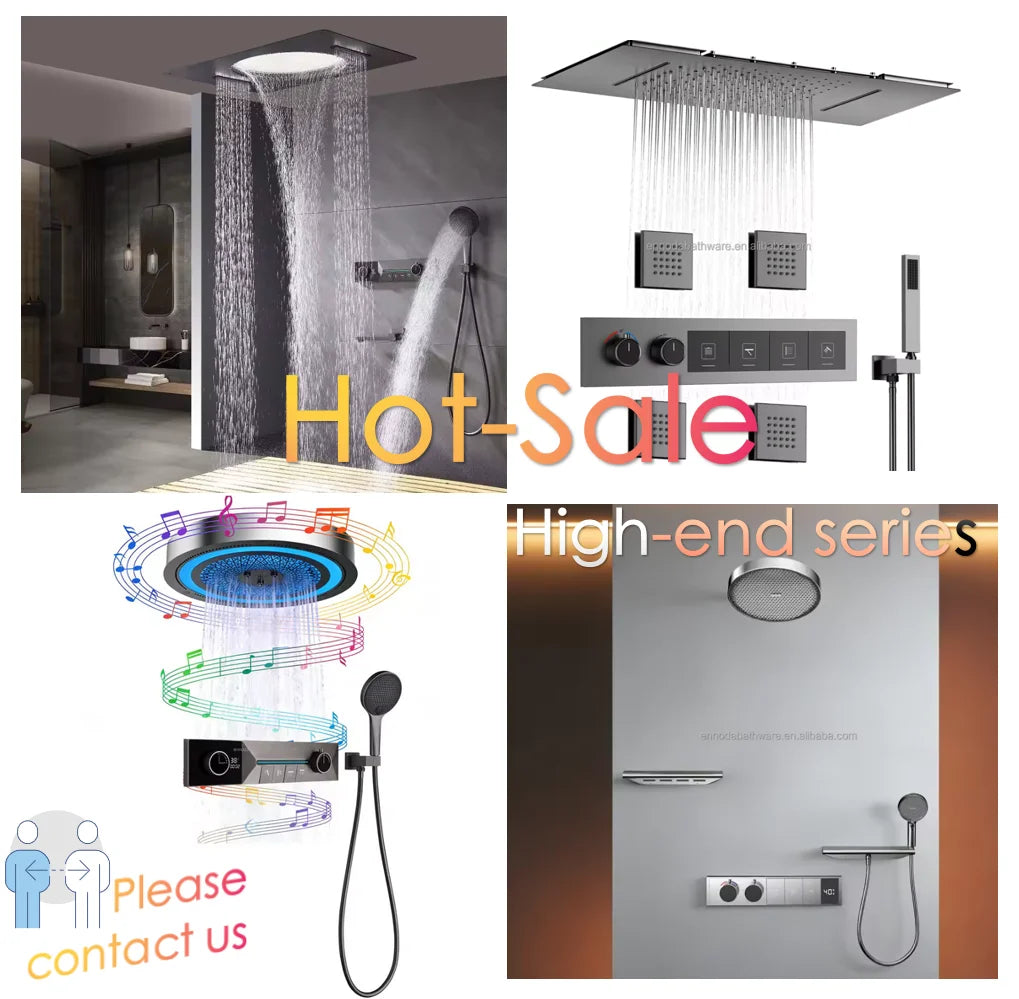 4 Way Shower Diverter Valve Digital Temperature Display Control Mixer Valve Modern Push Button Shower Faucet Valve
