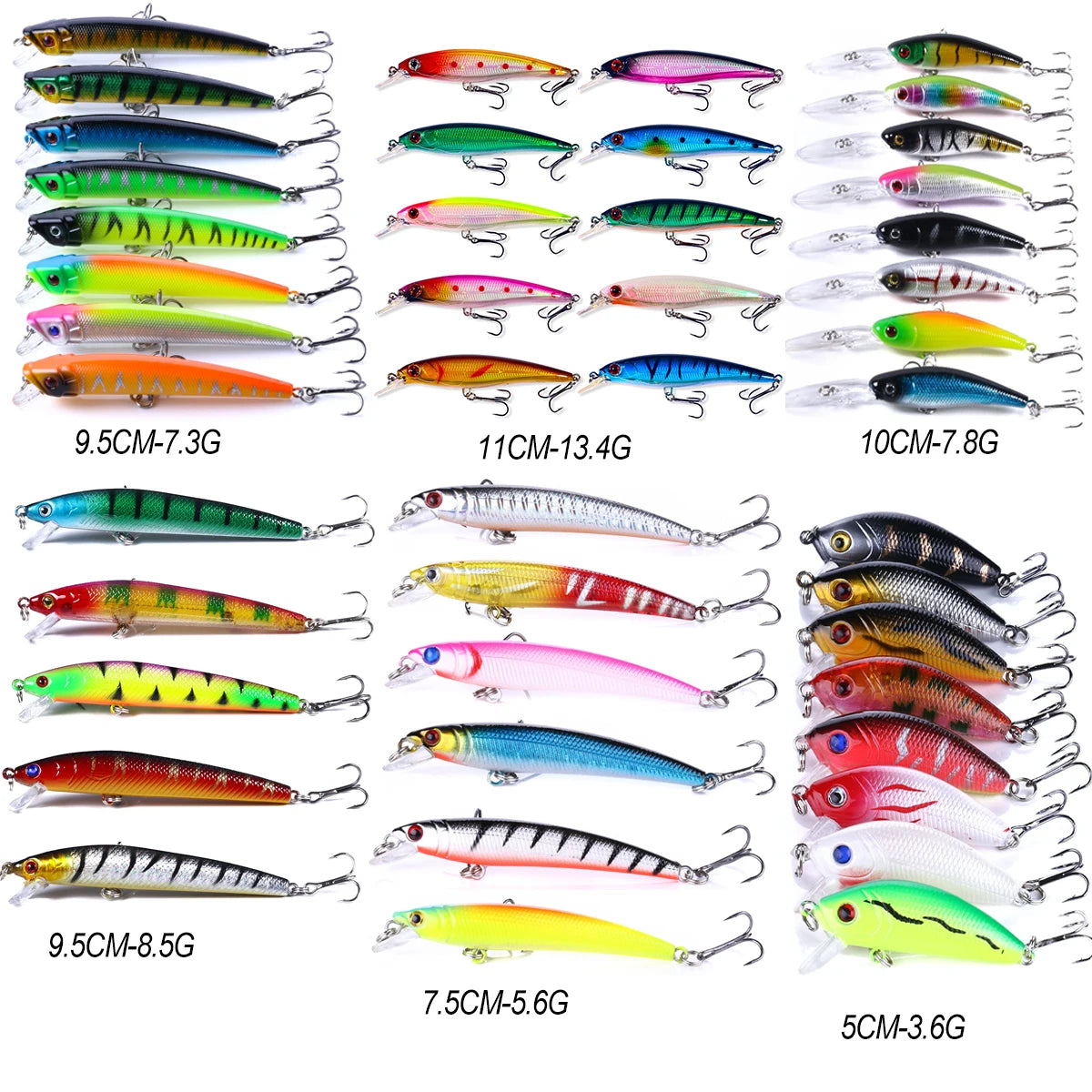 45pcs 30 Pieces Artificial Fishing Bait Sequins Hard Plastic Crankbait Pencil Popper Minnow Fishing Lure Combo