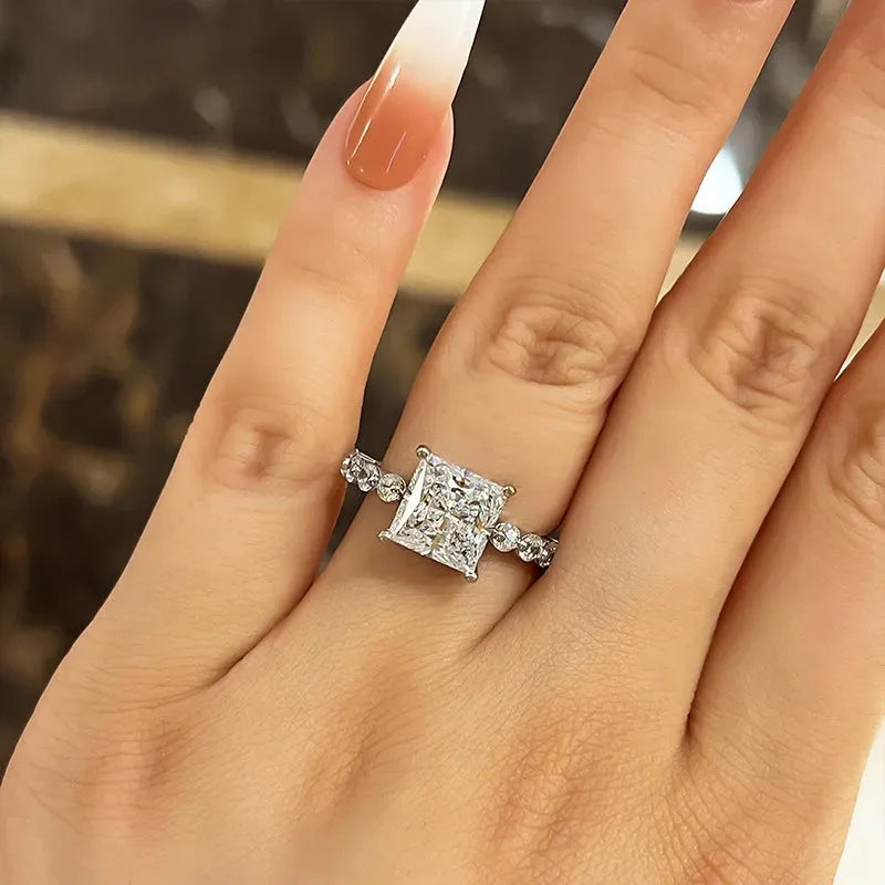 Q536 Princess Cut Diamond Ring Natural Diamond Engagement Ring Classic Women's Jewelry