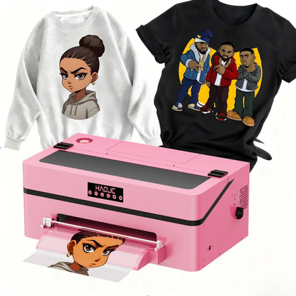Pink Haolic DTF Printer XP600 A3 Machine for T-shirts Textiles Perfect for Small Shops with High Precision and Easy Operation