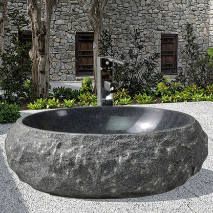 Wholesale 48cm Indoor Outdoor Natural River Lava Stone Vessel Sink Modern Traditional Oval for Bathroom Hotel Villa Hand Wash