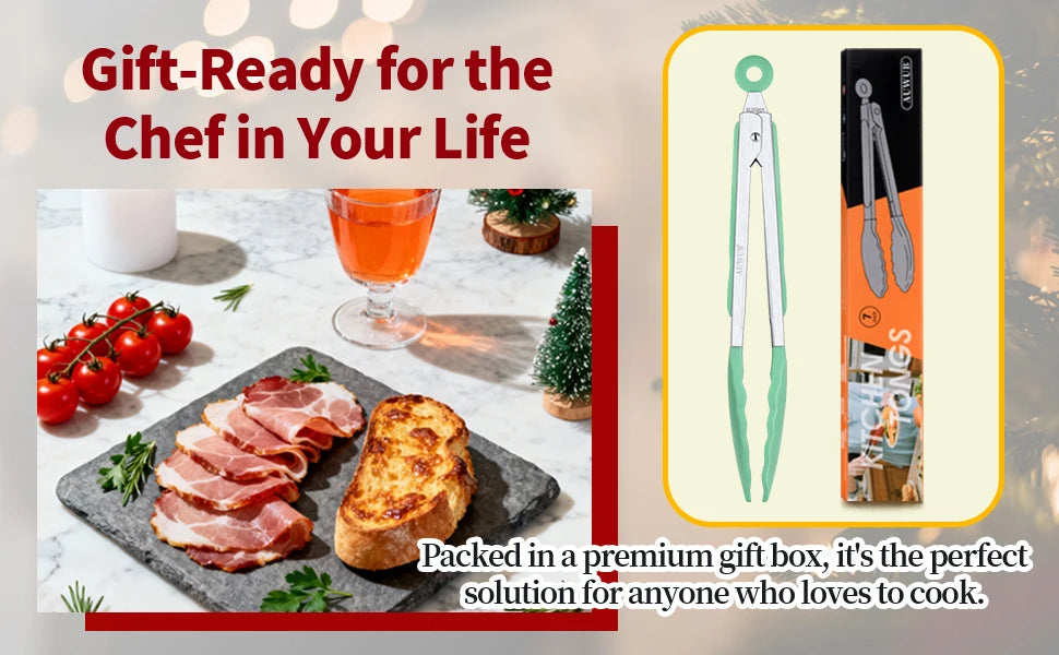 12 Inch Heat-Resistant BBQ Silicone Food Clip Grilling Locking Metal Silicone Foods Tong Kitchen Ergonomic Grip Tongs