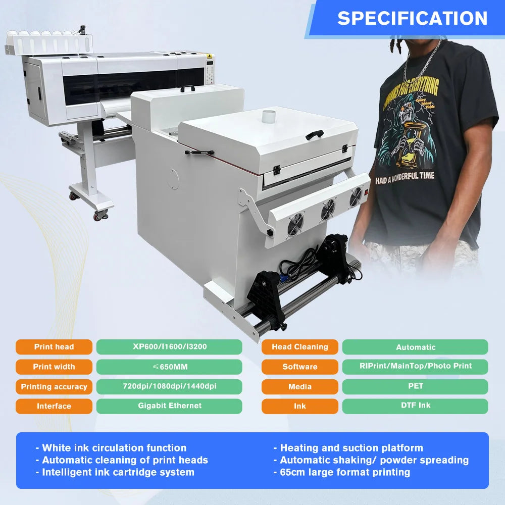 60cm DTF Machine, A1 Heat Transfer PET Film Printing Machine, 600mm Digital Inkjet DTF Printer for T-shirts