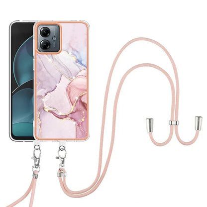 Shockproof Mobile Phone Case for Motorola Moto G14 G54 G84 IMD Marble Shell Cover Lanyard