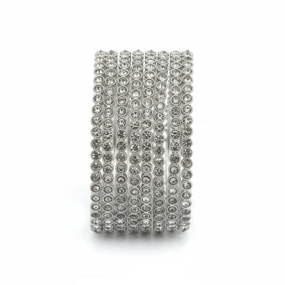 Silver Plated Fashion Jewelry Set with Crystal Stone Bangles | Elegant Bracelet Set for Women and  Girls For festive collection