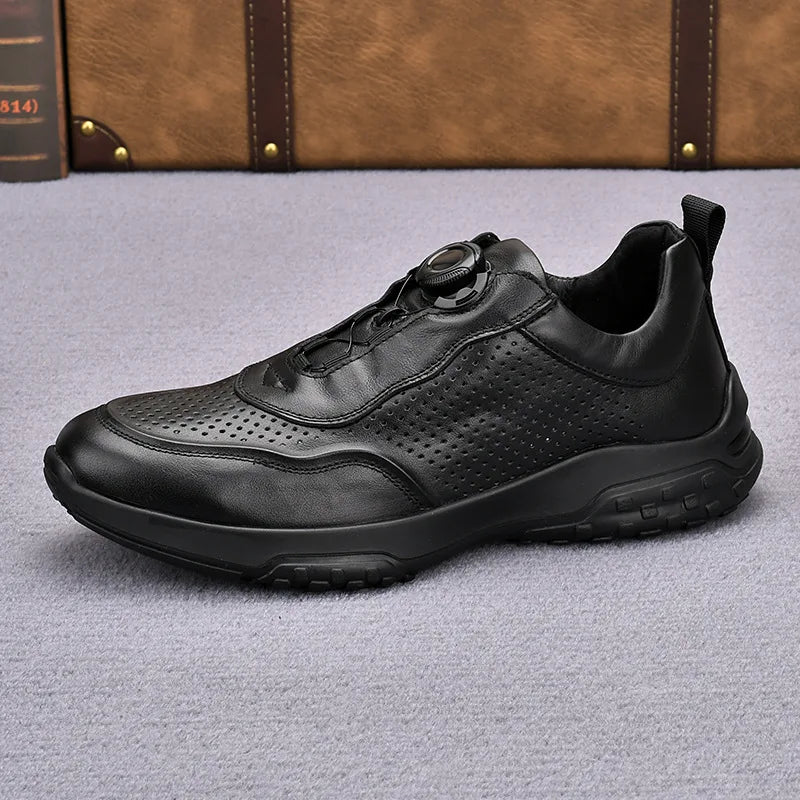Men's Genuine Leather Sport Shoes Round Toe Breathable EVA Midsole Rubber Outsole Summer Casual Walking Shoes