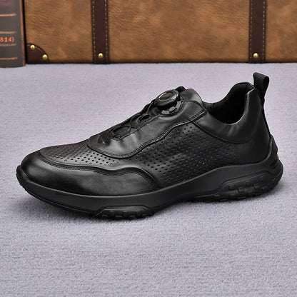 Men's Genuine Leather Sport Shoes Round Toe Breathable EVA Midsole Rubber Outsole Summer Casual Walking Shoes