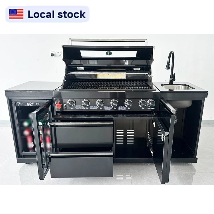 US Overseas Warehouse Factory Direct Portable Modular Outdoor Kitchen Cabinet Guesthouse BBQ Island Grill