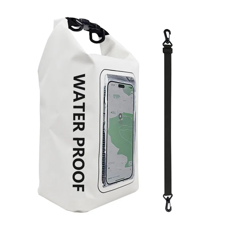 Sinodiving Supplier 2L Roll Top Floating Waterproof Phone Pouch Shoulder Dry Bag Touch Screen for Hiking Camping Surfing Black