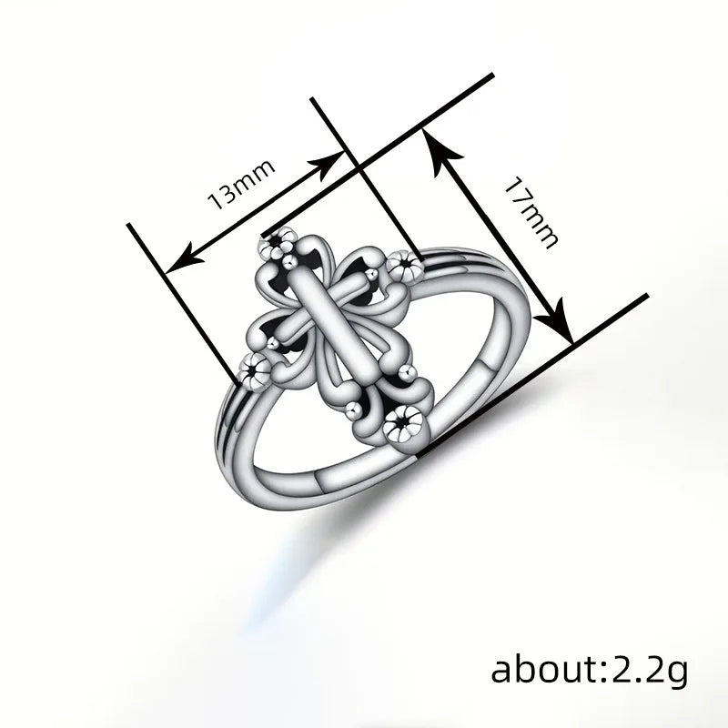 Silver Cross Ring Bezel Setting Unisex Christian Religious Ceremony Fine Jewelry T0653