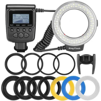 RF-550D 48pcs Macro LED Ring Flash Bundle with 8 Adapter Ring for Canon Nikon Pentax Olympus Panasonic DSLR Camera Flash  HD 130