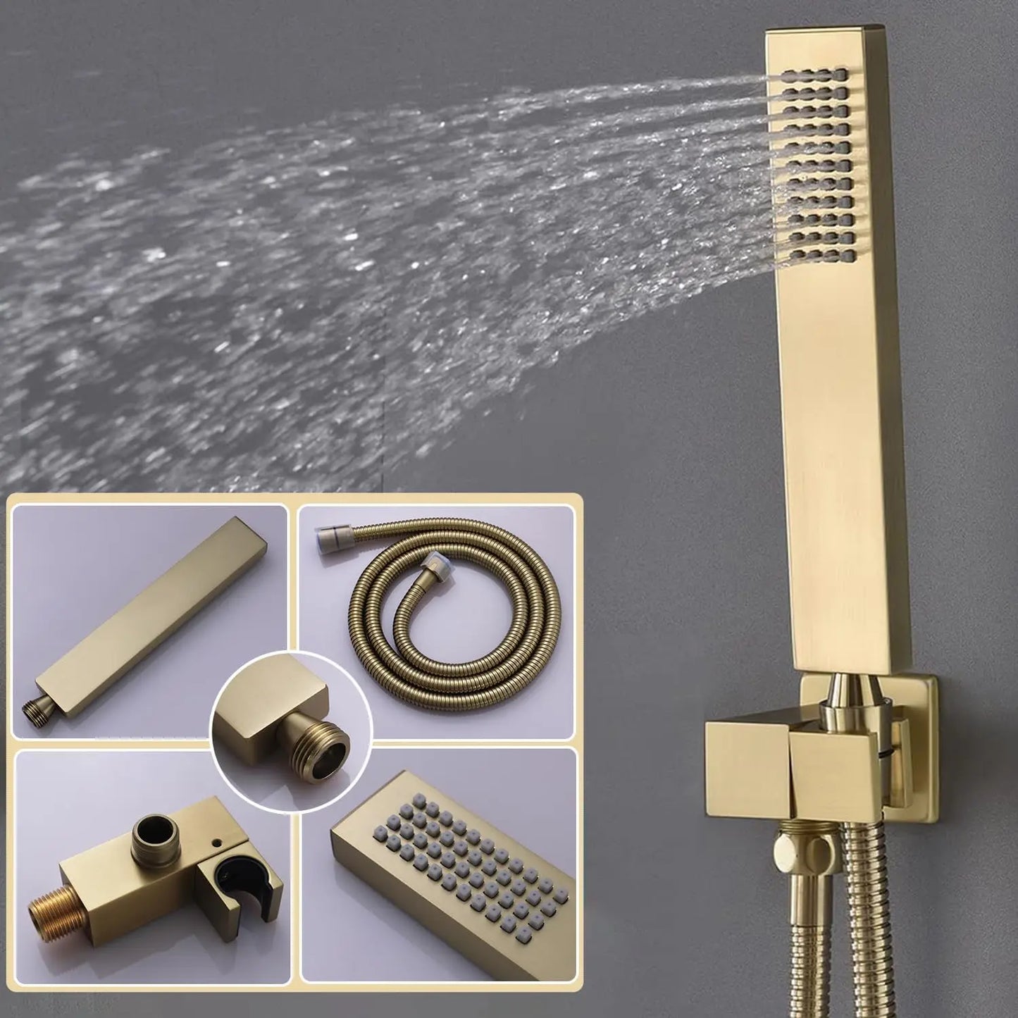 HONGDEC 3 Function  Rainfall Shower System Brushed Gold Bathroom Shower System Bathroom Shower Set