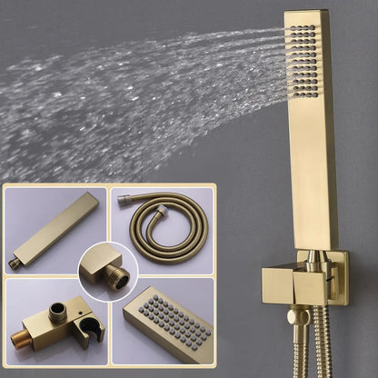 HONGDEC 3 Function  Rainfall Shower System Brushed Gold Bathroom Shower System Bathroom Shower Set