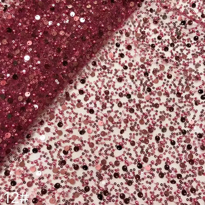 Width 130 cm Polyester Sparkly Sequins Embroidery Beads Mesh Fabric Heavy Tulle Lace Fabric for Wedding Dress Curtain