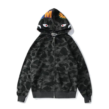 2026 Full Zip Sha Pattern Hoodie  Cotton Polyester Blend Custom Logo Sweatshirt Supplier Mens Hoodie