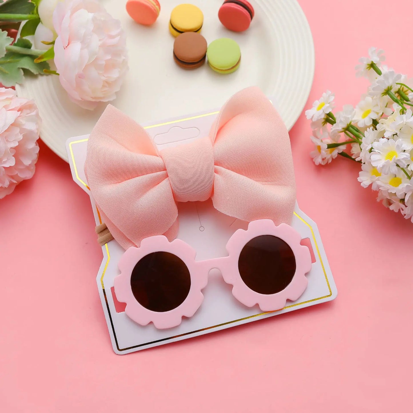 New Children Sunglasses Bow Set Cartoon Baby Toys Children Sunshade Glasses Hairbands Headdress Girl Hair Clips
