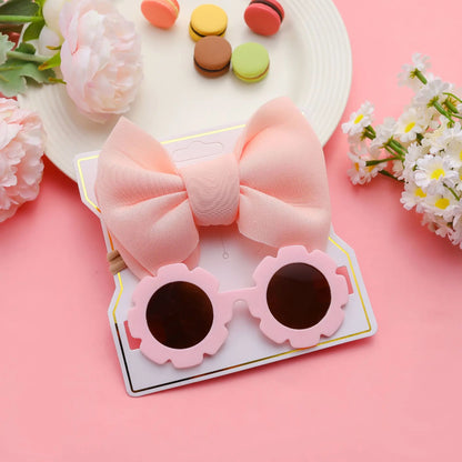New Children Sunglasses Bow Set Cartoon Baby Toys Children Sunshade Glasses Hairbands Headdress Girl Hair Clips