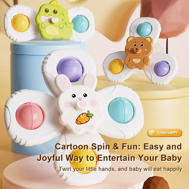 Cartoon suction cups for babies table fun spinning tops Children baby soothing toy Fidgety spinner grip training  Splashing toy